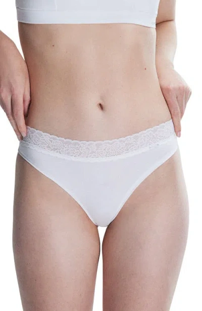 Savage X Fenty Essentials Lace Trim Stretch Cotton Thong In White