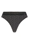 Savage X Fenty Essentials Lace Trim Stretch Cotton Thong In Black