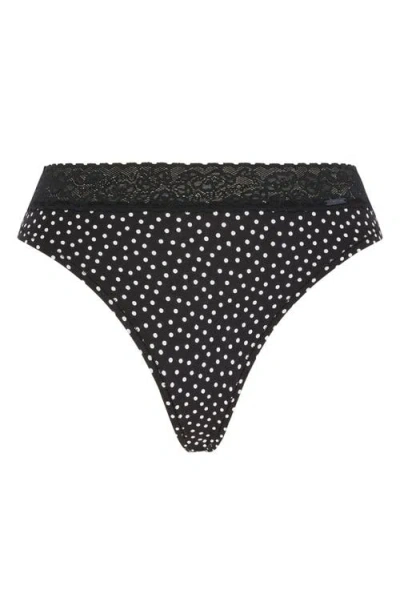 Savage X Fenty Essentials Lace Trim Stretch Cotton Thong In Black