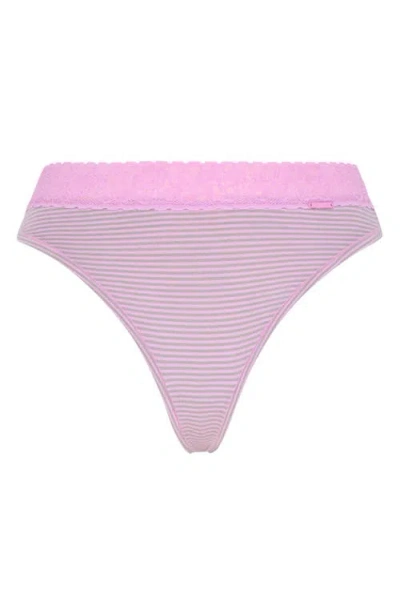 Savage X Fenty Essentials Lace Trim Stretch Cotton Thong In Multi