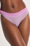 Savage X Fenty Essentials Lace Trim Stretch Cotton Thong In Pink