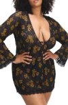 Savage X Fenty Feline Floral Sleep Shift Dress In Black