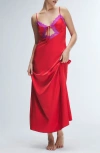 Savage X Fenty Fire & Desire Lace Trim Sleep Maxi Slip In Timeless Red