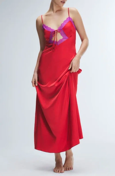 Savage X Fenty Fire & Desire Lace Trim Sleep Maxi Slip In Timeless Red