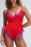Savage X Fenty Fire Desire Lace Sleep Teddy In Timeless Red