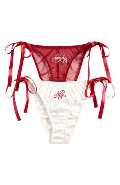 Savage X Fenty Flirty Wordy Assorted 2-pack Bikini Cut Briefs In White/red