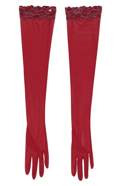 Savage X Fenty Floral Corded Lace Opera Gloves In Red