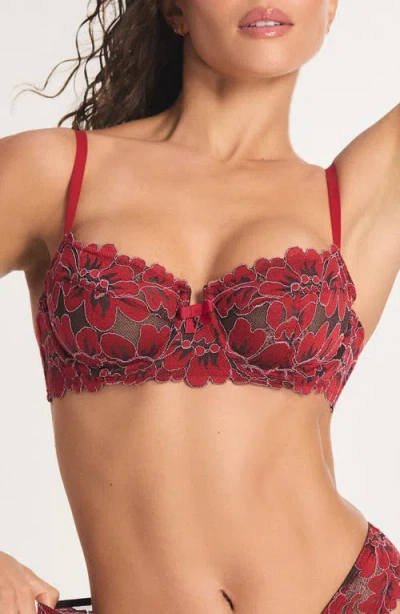 Savage X Fenty Floral Corded Lace Underwire Balconette Bra In Red