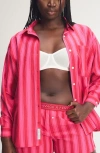 Savage X Fenty Kickback Casuals Pajama Button-up Shirt In Pink