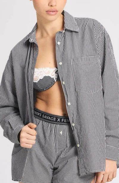 Savage X Fenty Kickback Casuals Pajama Button-up Shirt In Brown