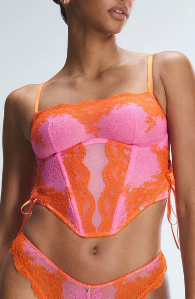 Savage X Fenty Lacestruck Bustier In Rose Day Pink/sol Orange