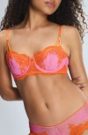 Savage X Fenty Lacestruck Unlined Balconette Bra In Rose Day Pink/sol Orange
