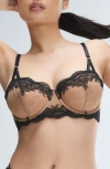 Savage X Fenty Lacestruck Unlined Balconette Bra In Tiramisu Tan/black Caviar