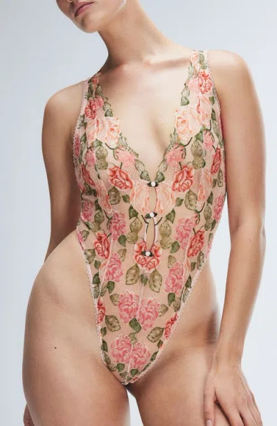 Savage X Fenty Les Roses Lace Teddy In Porcelain Pink