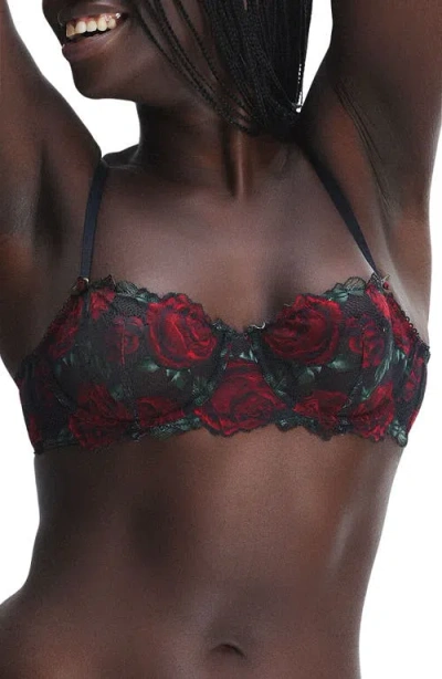 Savage X Fenty Les Roses Underwire Unlined Balconette Bra In Black Caviar