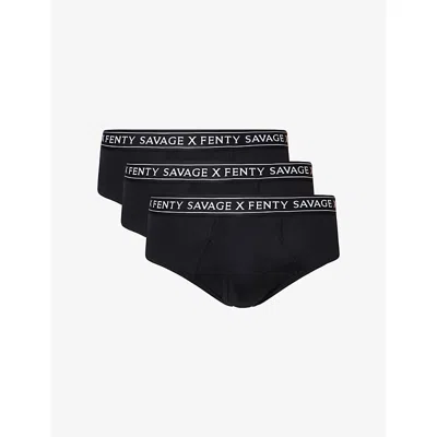 Savage X Fenty Mens Caviar  Classic Branded Pack Of Three Cotton-jersey Briefs In Black