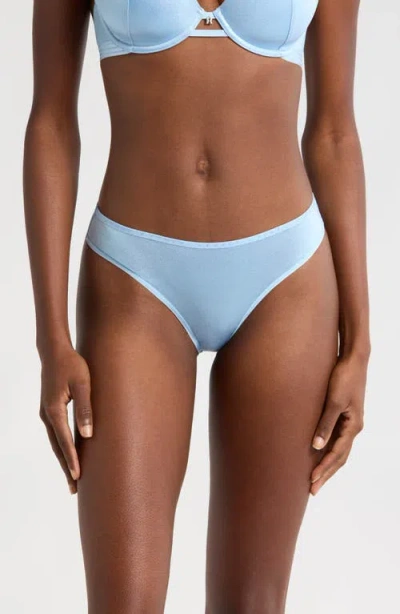 Savage X Fenty Microfiber Metallic Thong Panty In Moon Daisy Blue/ice Blue Foil