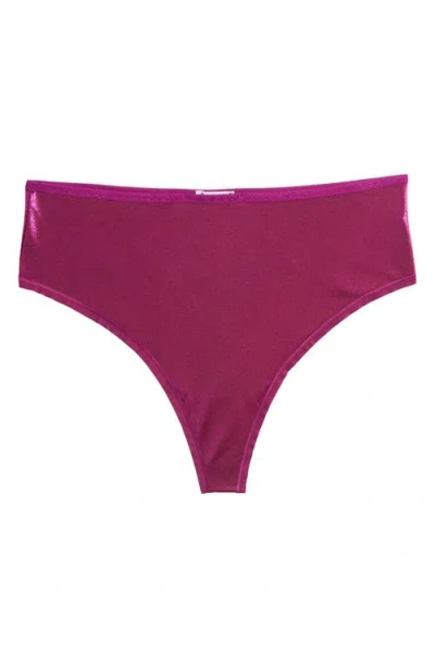 Savage X Fenty Microfiber Metallic Thong Panty In Sugarplum Purple/magenta Foil