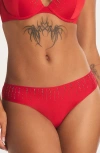 Savage X Fenty Microfiber Rhinestone Thong In Red