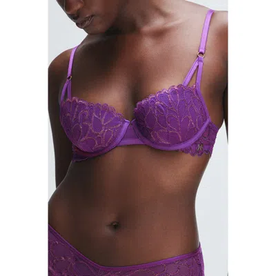 Savage X Fenty Not Sorry Lightly Lined Lace Balconette Bra In Purple Gem/claret Metallic