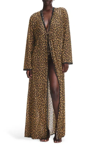 Savage X Fenty On The Prowl Robe In Suga Beige On The Prowl Print