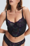 Savage X Fenty Romantic Corded Lace Metallic Bustier In Black Caviar/purple Metallic