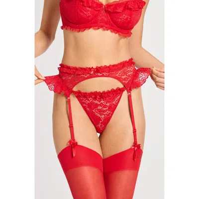 Savage X Fenty Rose Lace Garter Belt In Red
