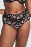 Savage X Fenty Savage Not Sorry Lace Cheeky Panties In Black Caviar/bronze Metallic