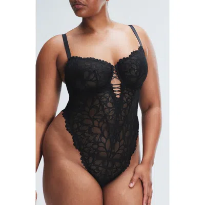 Savage X Fenty Savage Not Sorry Sheer Lace Teddy In Blue