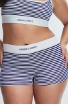 Savage X Fenty Seamless Stripe Boyshorts In Hazy White/dark Stormy Blue