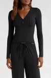 Savage X Fenty Sleek Stitch Sleep Henley In Black Caviar