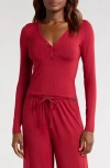 Savage X Fenty Sleek Stitch Sleep Henley In Red Cognac
