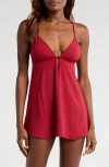 Savage X Fenty Sleek Stitch Sleep Mini Slip In Red Cognac
