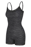 Savage X Fenty Snug Hug Sleep Romper In Black Caviar Tiger Stripe Text