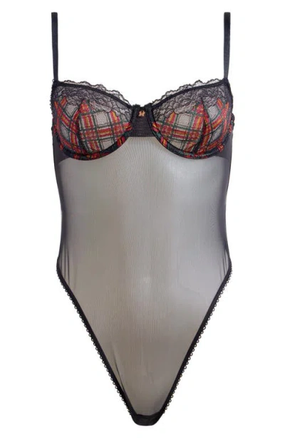 Savage X Fenty Sparkle Prep Underwire Teddy In Black Caviar Sparkle Prep Lace