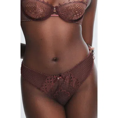 Savage X Fenty Starlet Nights Brazilian Briefs In Rum Wine Brown/rose Gold Foil