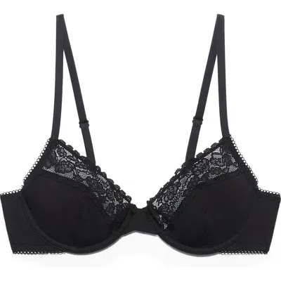 Savage X Fenty Stretch Cotton Essentials Lace Trim Unlined Bra In Black
