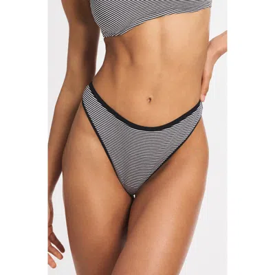 Savage X Fenty Stretch Cotton Essentials Thong In Black Caviar Stripe Up