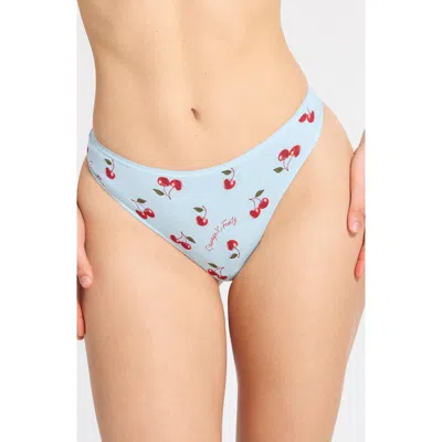 Savage X Fenty Stretch Cotton Essentials Thong In Skyline Blue Cherry On Top