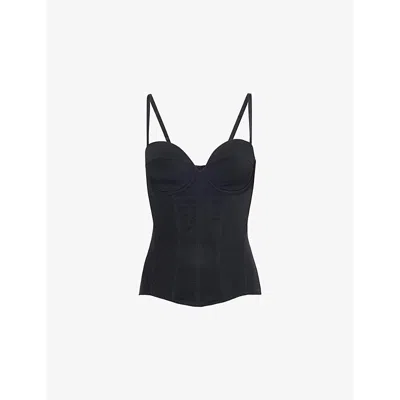 Savage X Fenty Womens Centre-fold Underwired Stretch-woven Corset Black Caviar