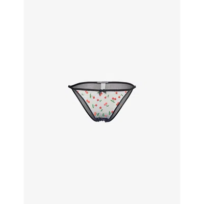 Savage X Fenty Womens  Cherries String-bikini Lace Briefs In Black Caviar