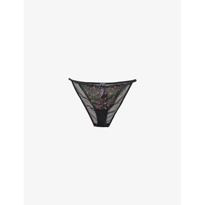 Savage X Fenty Womens  Cherries String-bikini Mesh Briefs In Black Caviar