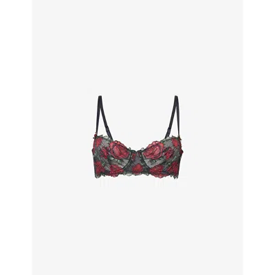 Savage X Fenty Womens  Les Roses Unlined Balconette Lace Bra In Black Caviar