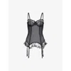 Savage X Fenty Womens  Loveline Underwired Mesh Basque In Black Caviar