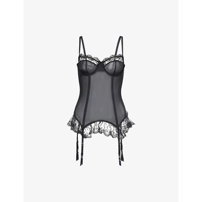 Savage X Fenty Womens  Loveline Underwired Mesh Basque In Black Caviar
