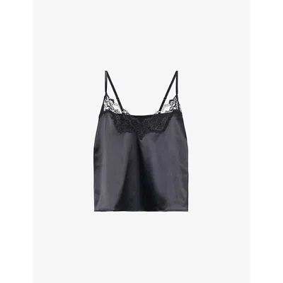 Savage X Fenty Womens  Nite Shade Lace-trim Satin Pyjama Top In Black Caviar