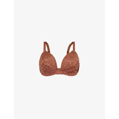 Savage X Fenty Womens Lavish Plunge Underwired Lace Bra In Brown Sugar