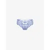 Savage X Fenty Womens  Savage Not Sorry Strappy Cut-out Cheeky Lace Briefs In Prpl Prismdrk&stormy Blu