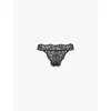 Savage X Fenty Womens Caviar Savage Not Sorry Brand-charm Lace Thong In Caviar