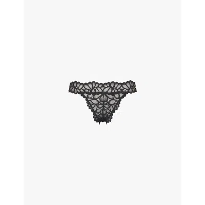 Savage X Fenty Womens Caviar Savage Not Sorry Brand-charm Lace Thong